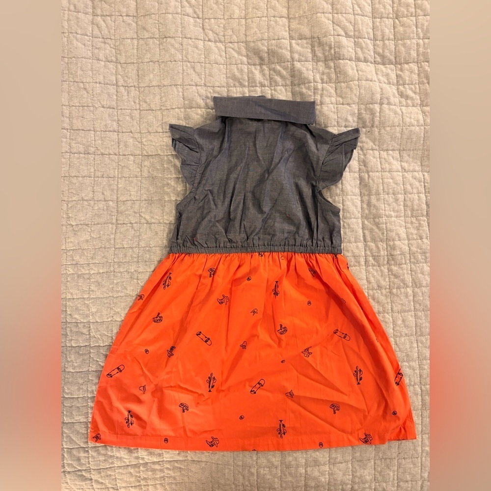 Beebay Baby Denim Orange Western Rodeo Girls Tie Button Dress 18-24M - Picture 2 of 6
